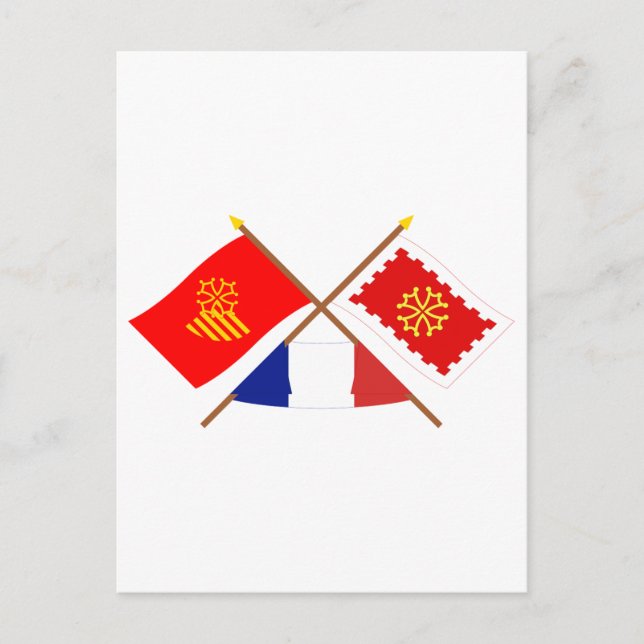 Crossed flags of Languedoc-Roussillon and Aude Postcard (Front)