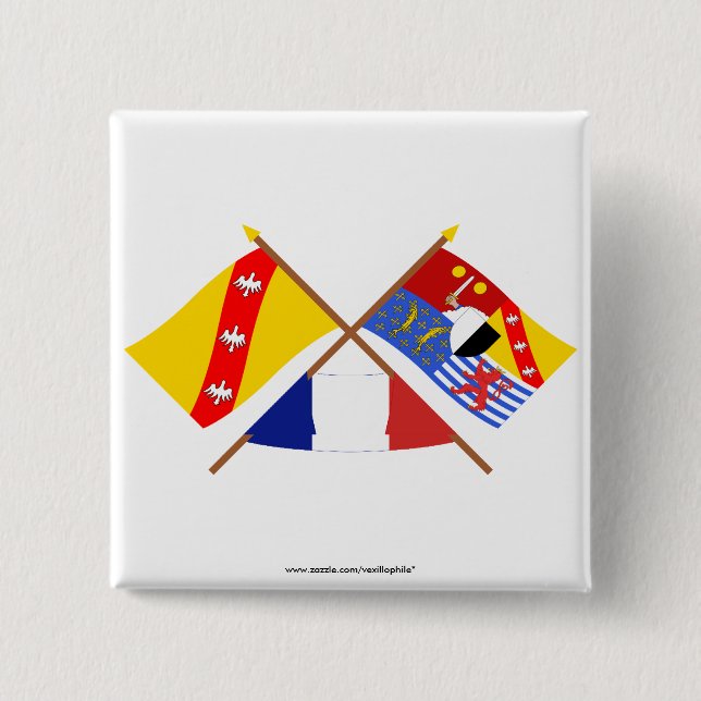 Crossed flags of Lorraine and Moselle 15 Cm Square Badge (Front)