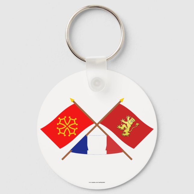 Crossed flags of Midi-Pyrénées and Aveyron Key Ring (Front)