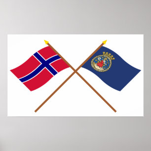 Crossed flags of Norway and Oslo Poster