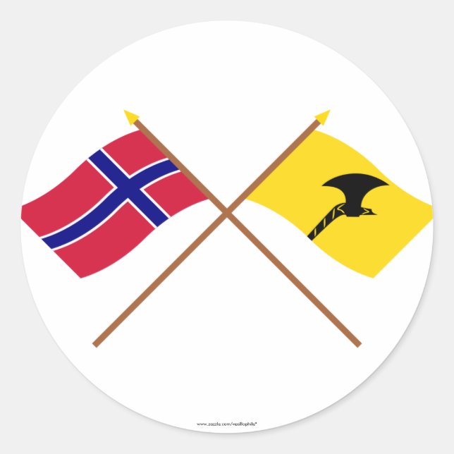 Crossed flags of Norway and Telemark Classic Round Sticker (Front)