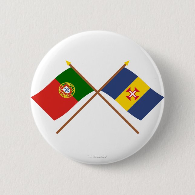 Crossed Flags of Portugal and Madeira 6 Cm Round Badge (Front)