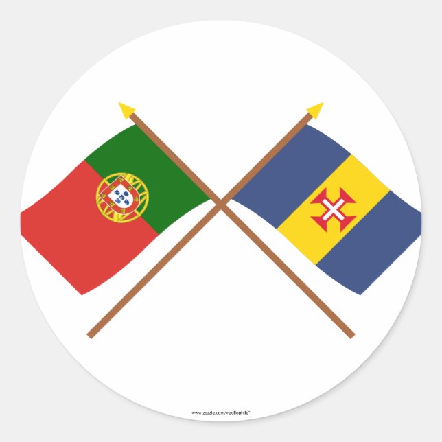 Crossed Flags of Portugal and Madeira Classic Round Sticker (Front)