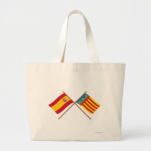 Crossed flags of Spain and Valencia Large Tote Bag (Front)