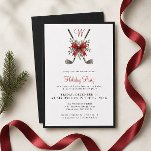 Crossed Golf Clubs Holiday Watercolor Initial Invitation