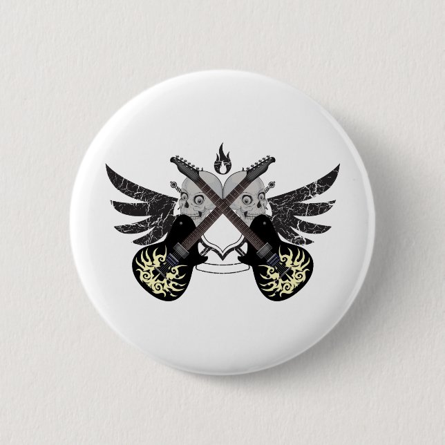 Crossed Guitars and Skulls 6 Cm Round Badge (Front)