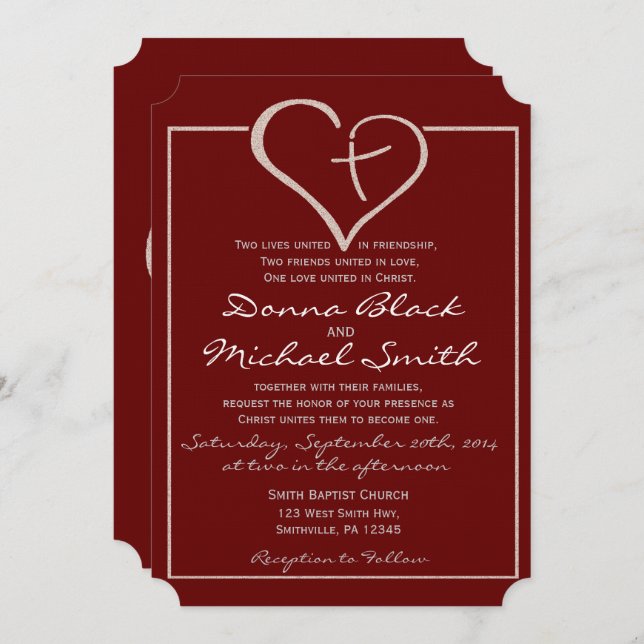 Crossed Heart Religious Wedding Invitations (2) (Front/Back)