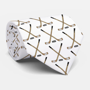 Crossed Hockey Sticks and Puck Brown Tie