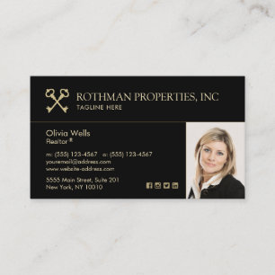 Crossed Keys Real Estate Agent Add Photo Business Business Card