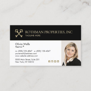Crossed Keys Real Estate Agent  Add Photo Business Card