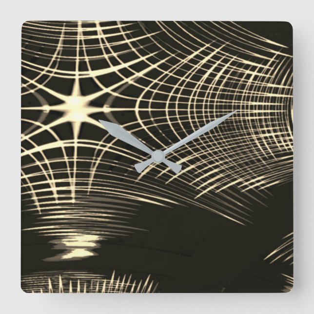 Crossed khaki lines that are repeated in wave square wall clock (Front)