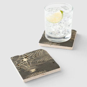 Crossed khaki lines that are repeated in wave stone coaster