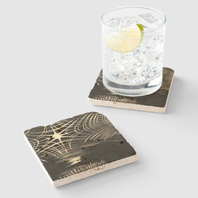 Crossed khaki lines that are repeated in wave stone coaster (Side)