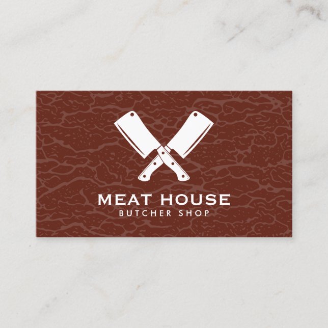 Crossed Knives Butcher Meat Texture Business Card (Front)