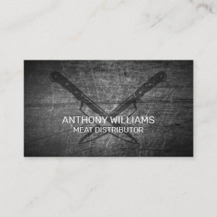 Crossed Knives Scratched Metal Business Card