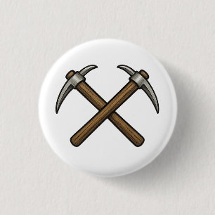 crossed mining pickaxes 3 cm round badge