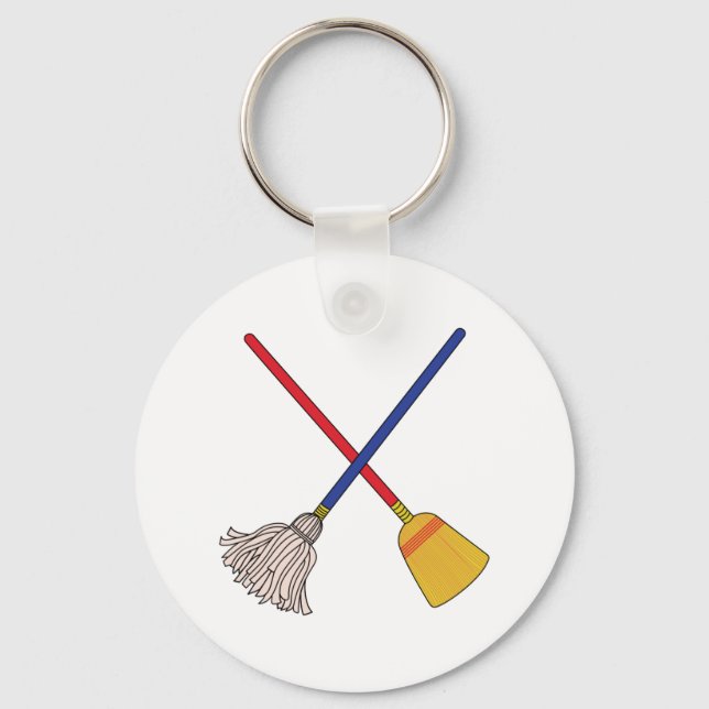 Crossed Mop & Broom Key Ring (Front)