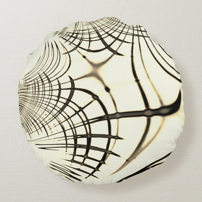 Crossed nut-brown or khaki curved traces up beige round cushion (Back)