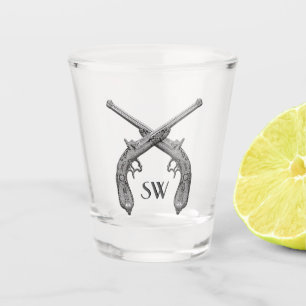 Crossed Pistol Monogram Shot Glass