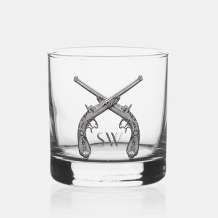 Crossed Pistol Monogram Whiskey Glass