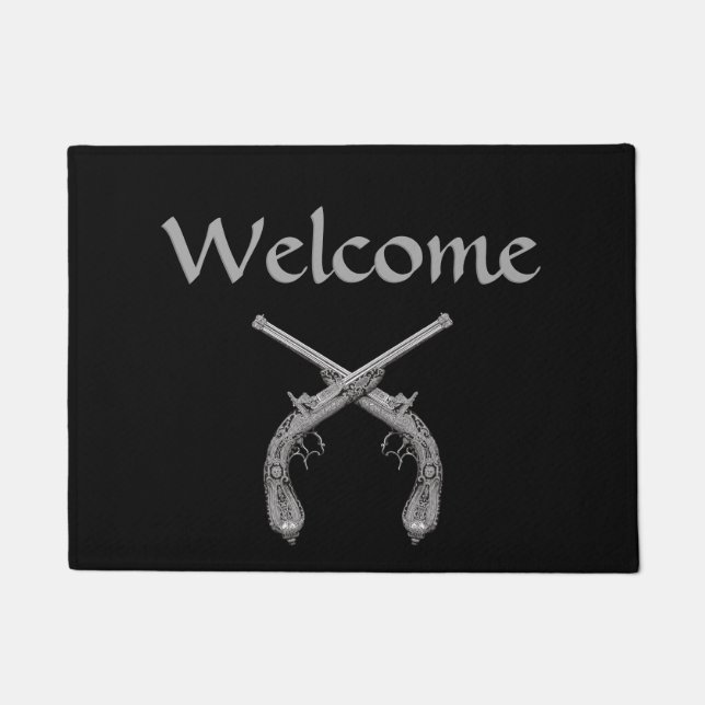 Crossed Pistol Welcome Doormat (Front)