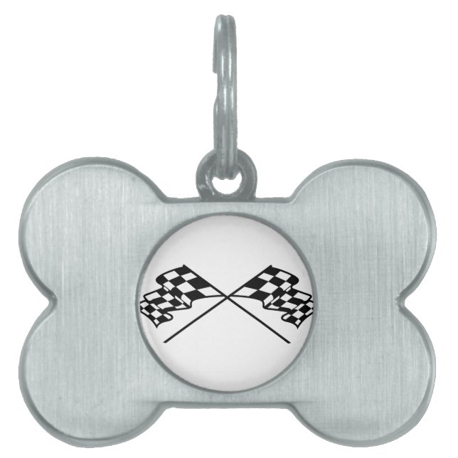Crossed Racing Flags Pet Name Tag (Front)