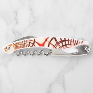Crossed red brown curved traces, aged effect corkscrew