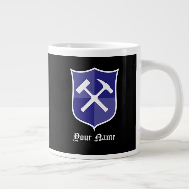Crossed Rock Hammer Shield- Personalised Large Coffee Mug (Right)
