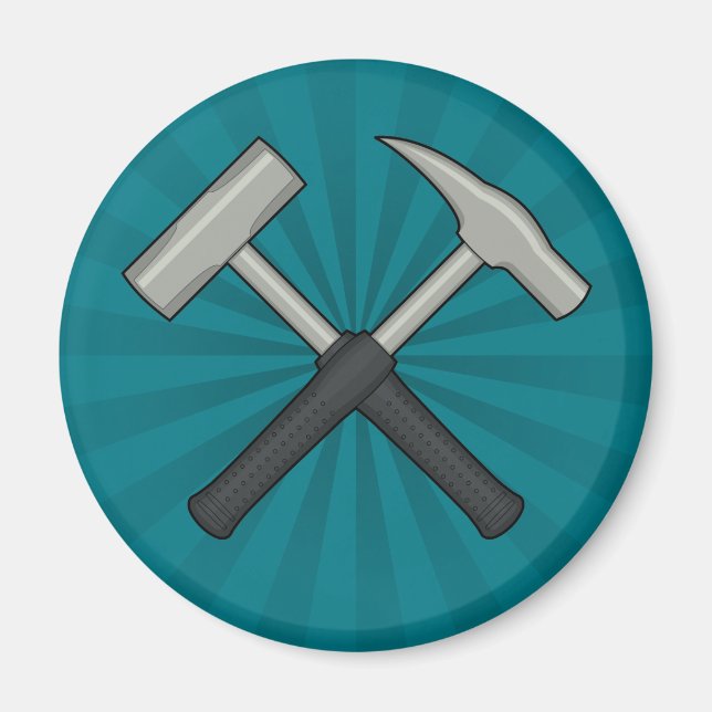 Crossed Rock Hammers with Sunburst Magnet (Front)