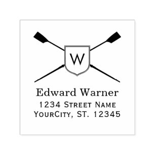 Crossed Rowing Blades Monogram Name Return Address Self-inking Stamp