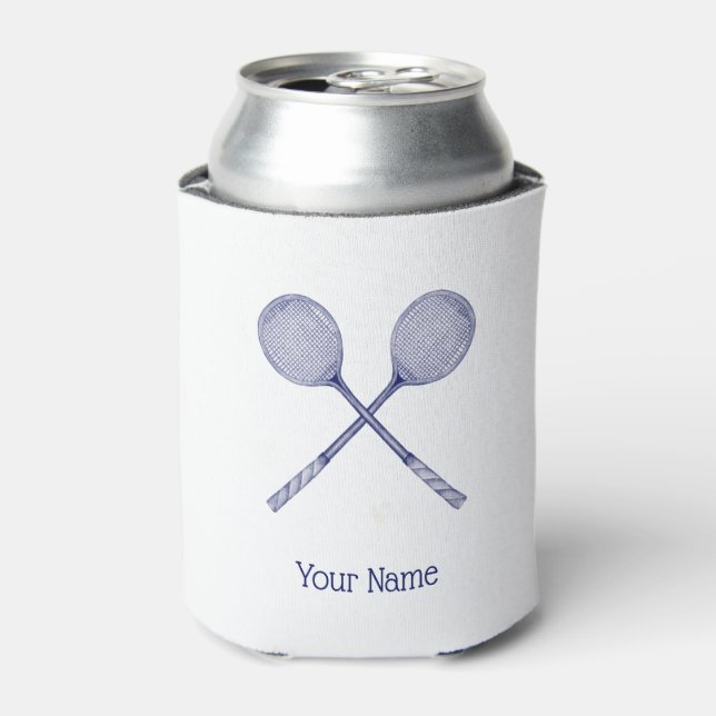 Crossed Squash Racquets Blue Can Cooler (Can Front)