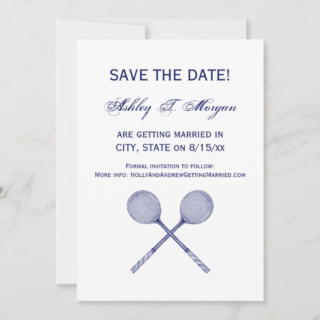 Crossed Squash Racquets Blue Invitation (Front)