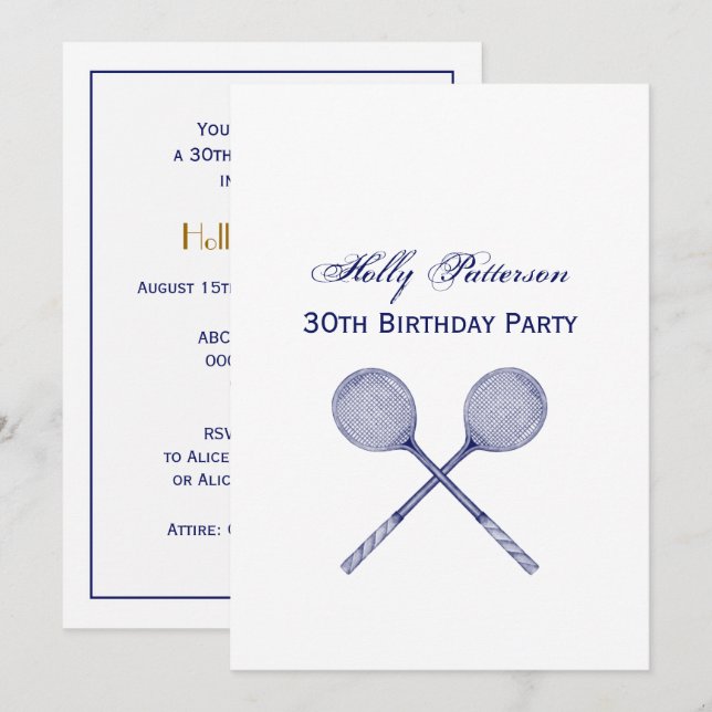 Crossed Squash Racquets Blue Invitation (Front/Back)