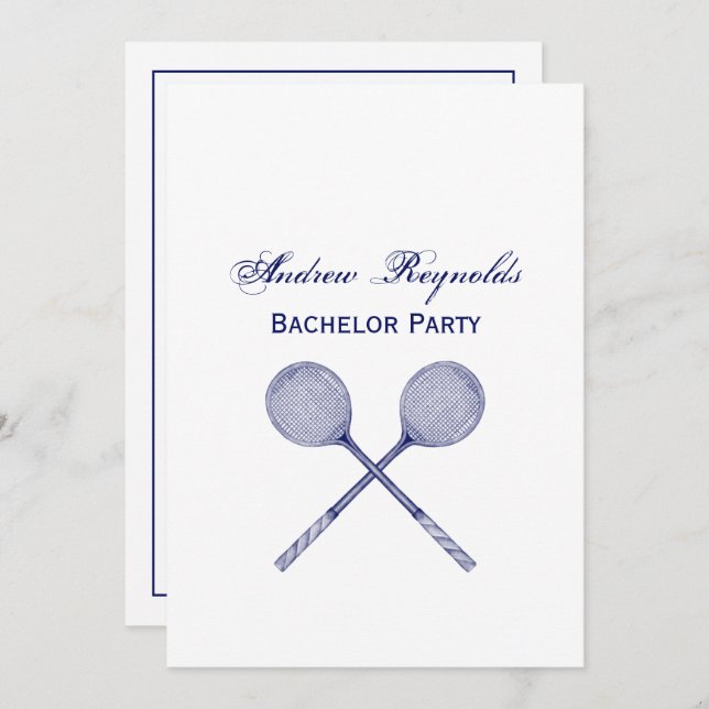 Crossed Squash Racquets Blue Invitation (Front/Back)