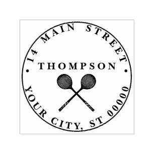 Crossed Squash Racquets Blue Name Address  Self-inking Stamp