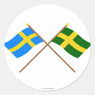 Crossed Sweden and Öland landskap flags Classic Round Sticker