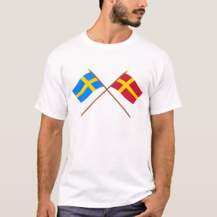 Crossed Sweden and Skåneland landskap flags T-Shirt