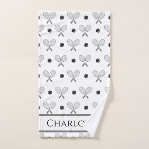 Crossed Tennis Rackets and Balls Pattern Simple Hand Towel