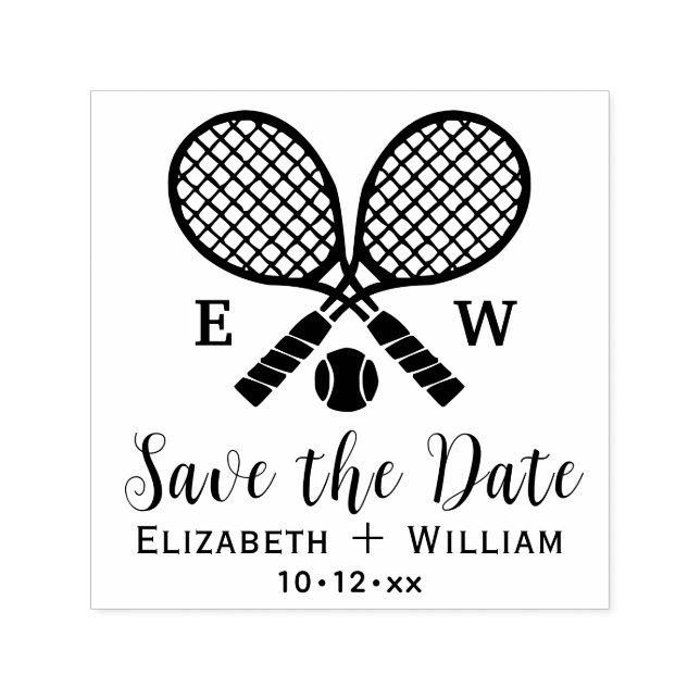 Crossed Tennis Racquets Monogram Save the Date Self-inking Stamp (Design)