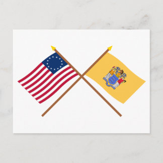 Crossed US 13-star and New Jersey State Flags Postcard