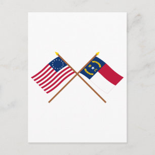 Crossed US 13-star and North Carolina State Flags Postcard