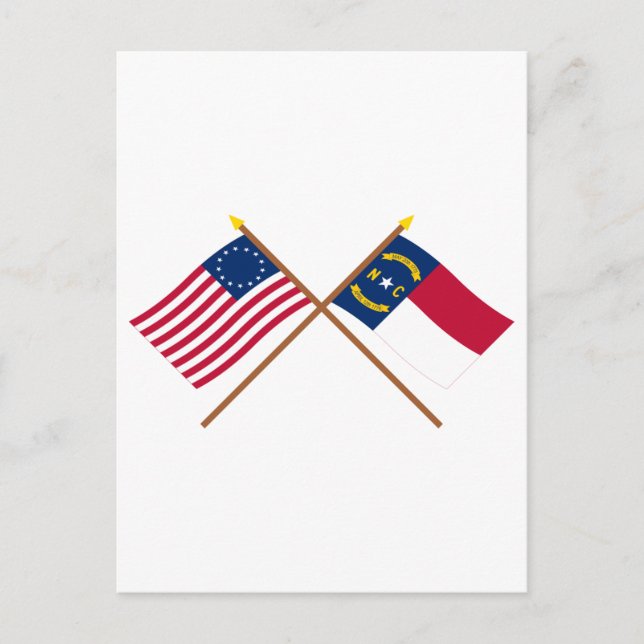 Crossed US 13-star and North Carolina State Flags Postcard (Front)