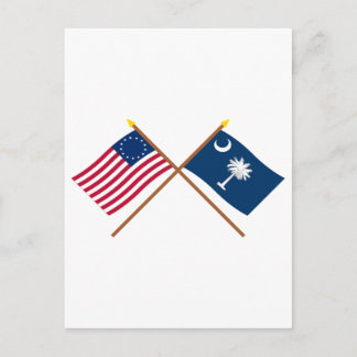 Crossed US 13-star and South Carolina State Flags Postcard