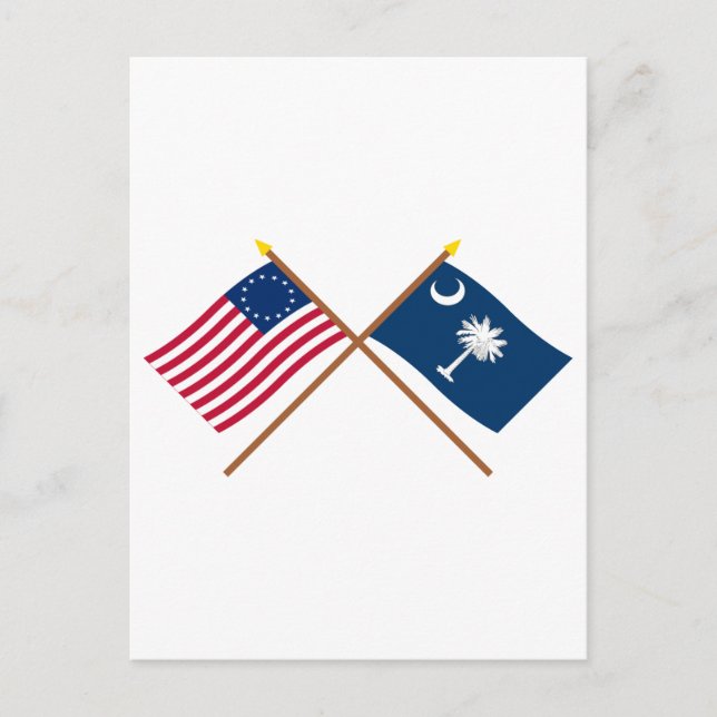 Crossed US 13-star and South Carolina State Flags Postcard (Front)