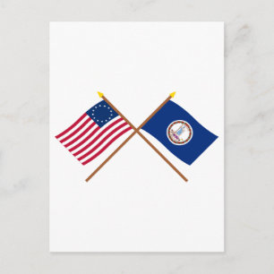 Crossed US 13-star and Virginia State Flags Postcard