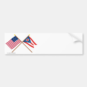Crossed US 20-star and Ohio State Flags Bumper Sticker