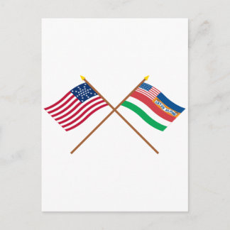Crossed US 27-star and 1845 Florida State Flags Postcard