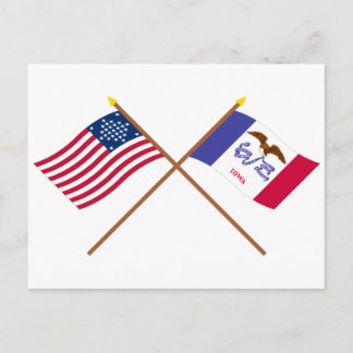 Crossed US 29-star and Iowa State Flags Postcard