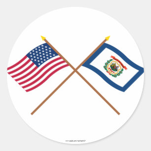 Crossed US 35-star and West Virginia State Flags Classic Round Sticker