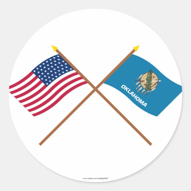Crossed US 46-star and Oklahoma State Flags Classic Round Sticker (Front)